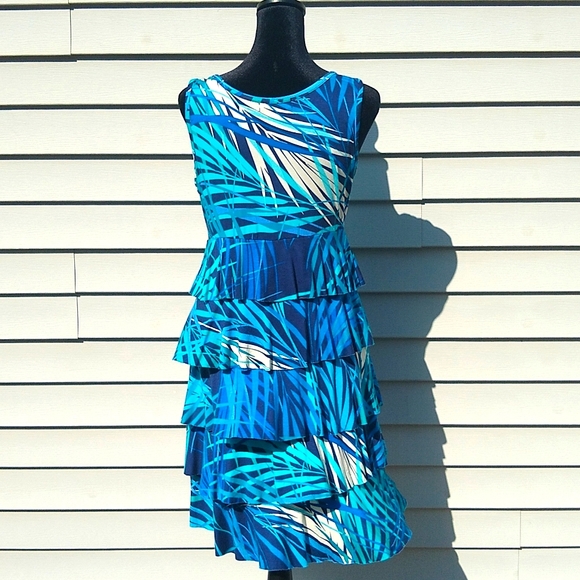 Dress Barn Blue and White palm leaves dress size 6 - Picture 3 of 9